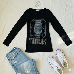 POL Graphic Baby Tee Sequin Bedazzle Long-Sleeved NEW Small (fits like XS)